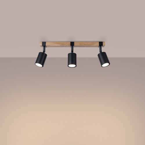 Plafonnier Acier Noir/bois Naturel Gu10 3 Fager