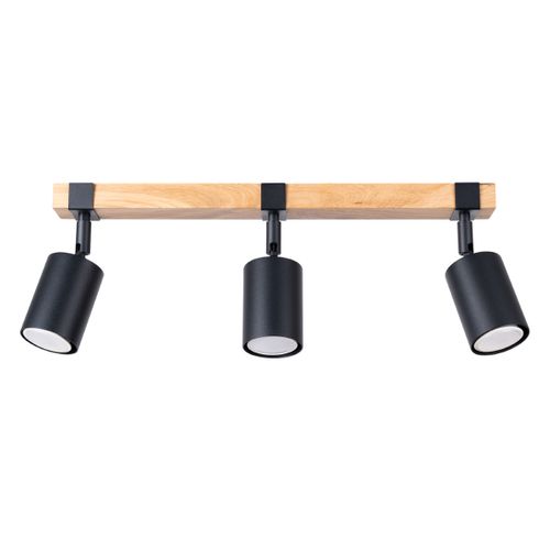 Plafonnier Acier Noir/bois Naturel Gu10 3 Fager