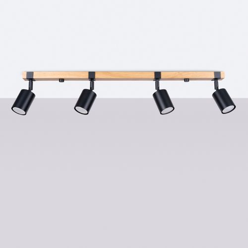 Plafonnier Acier Noir/bois Naturel Gu10 4 Fager