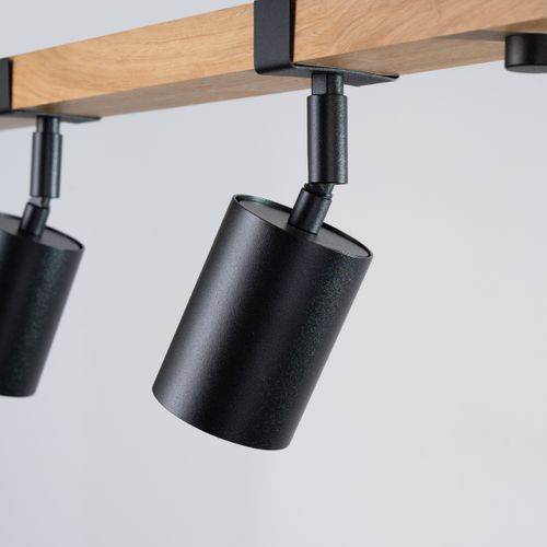 Plafonnier Acier Noir/bois Naturel Gu10 4 Fager