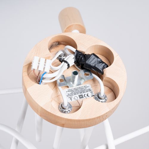 Lustre Acier Blanc/bois Naturel E27 5 Ember