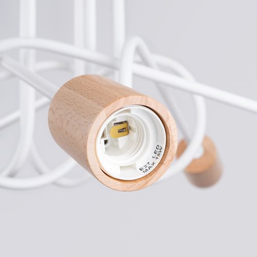 Lustre Acier Blanc/bois Naturel E27 5 Ember