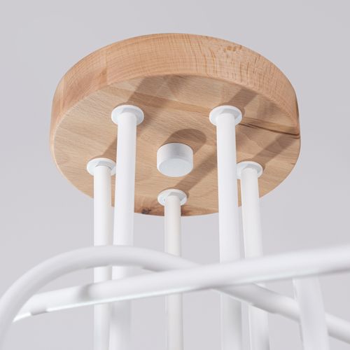 Lustre Acier Blanc/bois Naturel E27 5 Ember