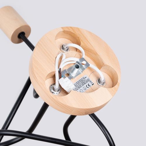 Lustre Acier Noir/bois Naturel E27 3 Ember