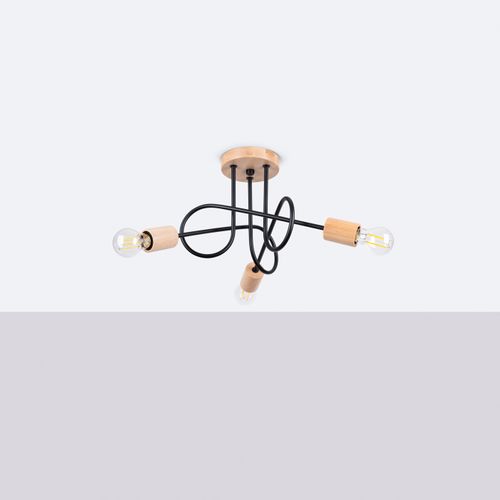 Lustre Acier Noir/bois Naturel E27 3 Ember