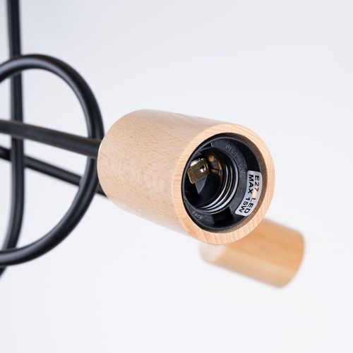 Lustre Acier Noir/bois Naturel E27 3 Ember