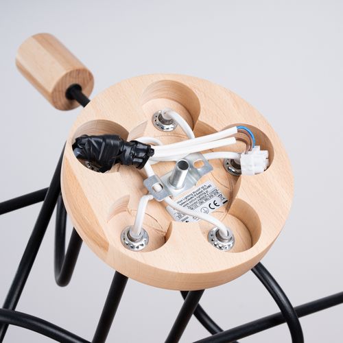 Lustre Acier Noir/bois Naturel E27 5 Ember