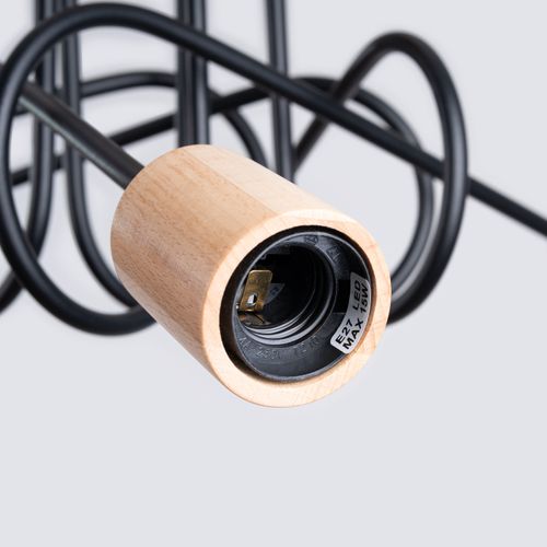 Lustre Acier Noir/bois Naturel E27 5 Ember