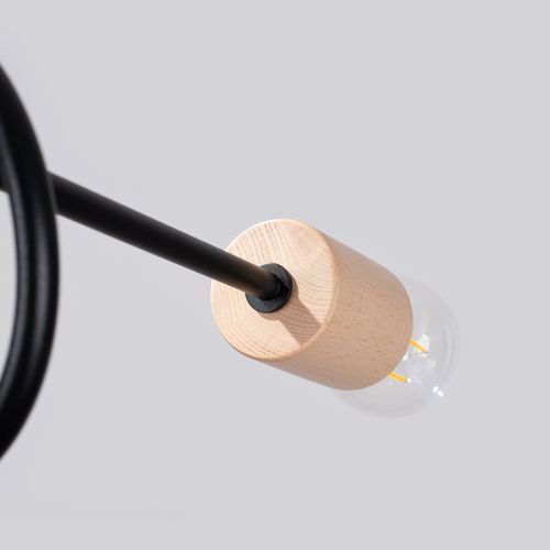 Lustre Acier Noir/bois Naturel E27 5 Ember