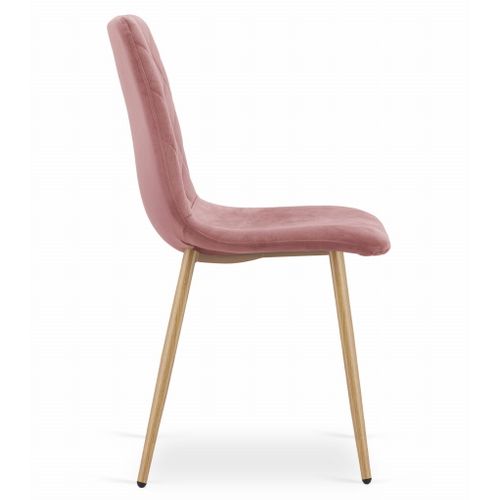 Chaise Turin - Velours Rose / Pieds Couleur Bois X 1 60x50x50
