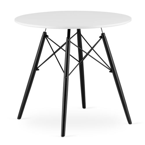 Table Todi Ronde 80 Cm - Blanc / Pieds Noirs 88x91x9