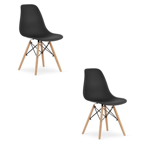 Chaise Osaka Noire / Pieds Bois Naturel - Lot De 2 46x46x52