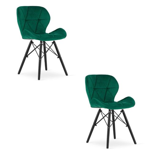 Lot De 2 Chaises Lago Velours - Vertes / Pieds Noirs 46x46x52