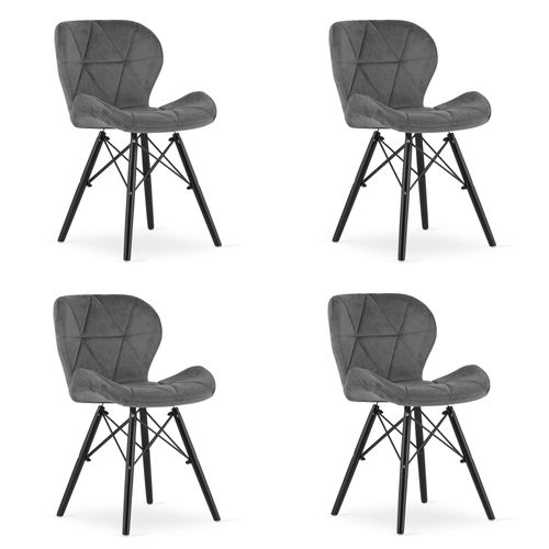 Chaise Lago Velours - Grise/pieds Noirs X 4 60x50x50