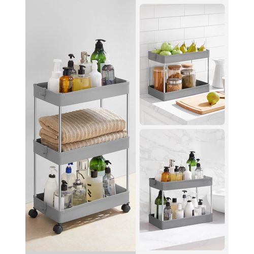 Chariot à Roulettes 3 Étagères Gris - 44x14x27