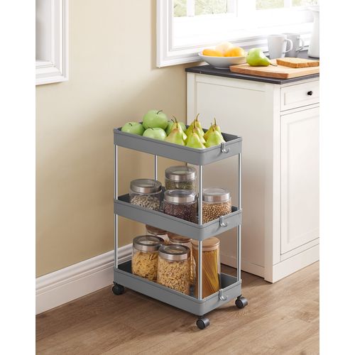 Chariot à Roulettes 3 Étagères Gris - 44x14x27