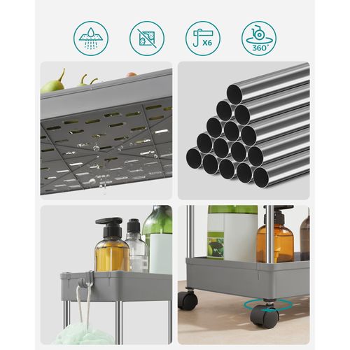 Chariot à Roulettes 3 Étagères Gris - 44x14x27