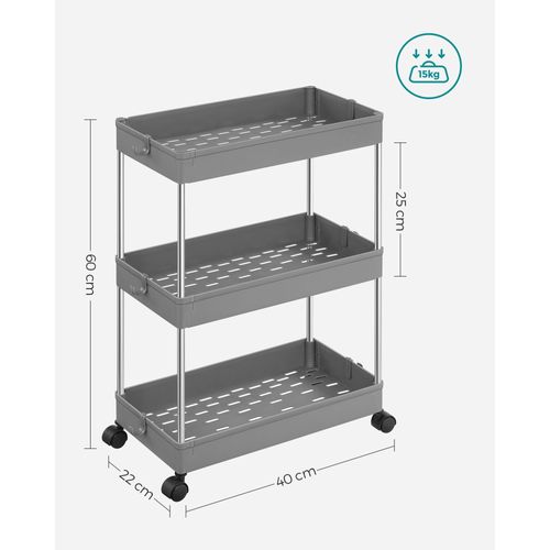 Chariot à Roulettes 3 Étagères Gris - 44x14x27