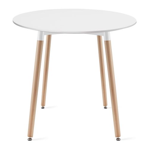 Table Kami Ronde 80cm - Blanc / Pieds Naturels 85x15x85