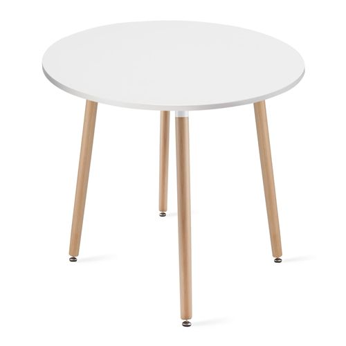 Table Kami Ronde 80cm - Blanc / Pieds Naturels 85x15x85