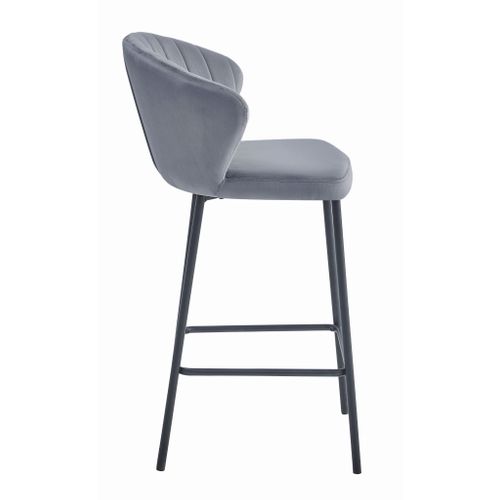 Tabouret De Bar Gatta - Velours Gris Foncé / Pieds Noirs X 1 60x50x50