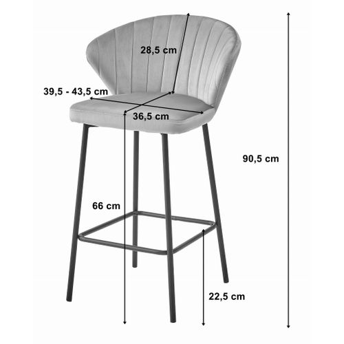 Tabouret De Bar Gatta - Velours Gris Foncé / Pieds Noirs X 1 60x50x50