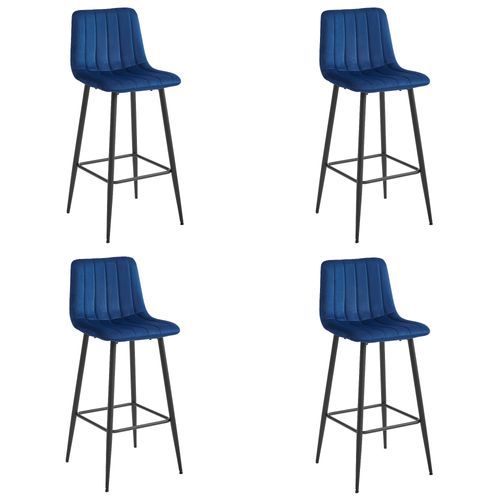 Tabouret De Bar Pozza - Velours Bleu Marine / Pieds Noirs X 4 73x46x62