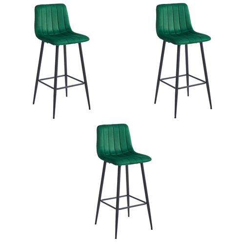 Tabouret De Bar Pozza - Velours Vert Foncé / Pieds Noirs X 3 73x46x62