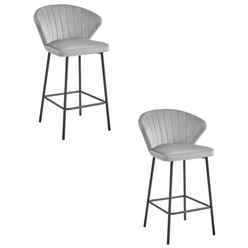 Tabouret Gatta - Velours Gris Argenté / Pieds Noirs X 2 60x50x50