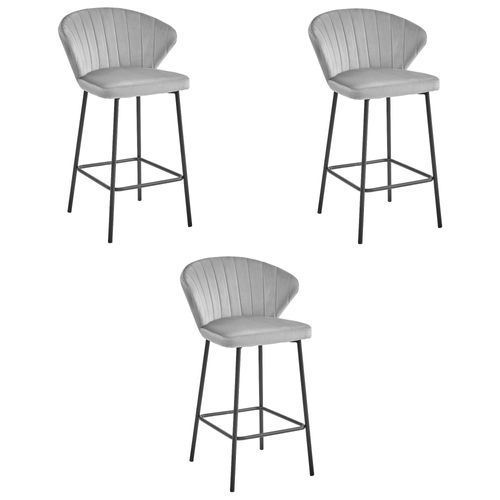 Tabouret Gatta - Velours Gris Argenté / Pieds Noirs X 3 65x66x61