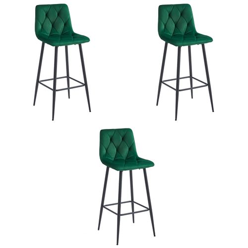 Tabouret De Bar Nado - Velours Vert Foncé/pieds Noirs X 3 73x62x46