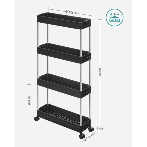 Chariot à Roulettes 4 Étagères Noir - 41x15x25