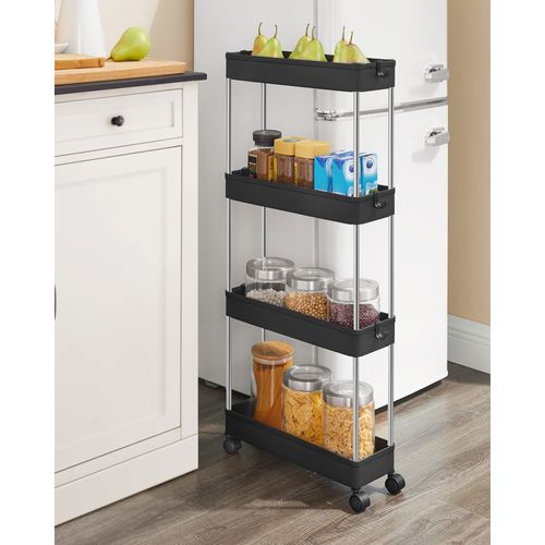 Chariot à Roulettes 4 Étagères Noir - 41x15x25