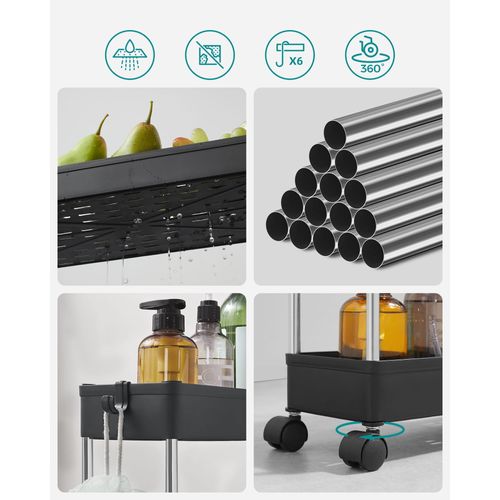 Chariot à Roulettes 4 Étagères Noir - 41x15x25