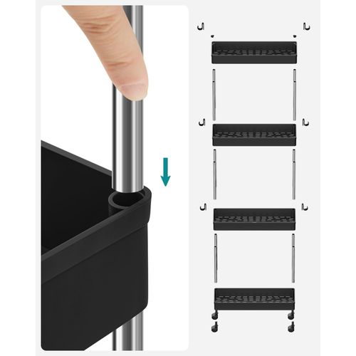 Chariot à Roulettes 4 Étagères Noir - 41x15x25