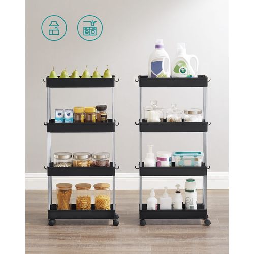 Chariot à Roulettes 4 Étagères Noir - 41x15x25