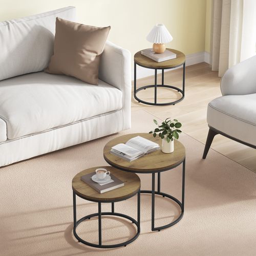 Table Ronde 2 Pièces - Chêne/pieds Noirs - 61x11x61