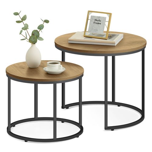 Table Ronde 2 Pièces - Chêne/pieds Noirs - 61x11x61