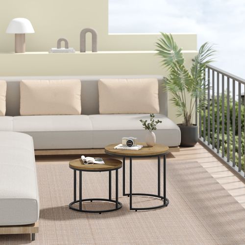 Table Ronde 2 Pièces - Chêne/pieds Noirs - 61x11x61