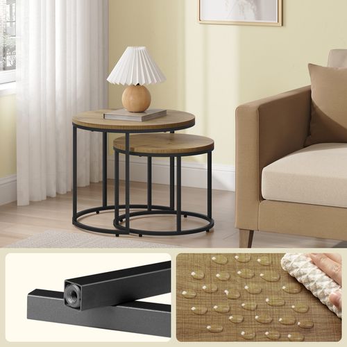 Table Ronde 2 Pièces - Chêne/pieds Noirs - 61x11x61