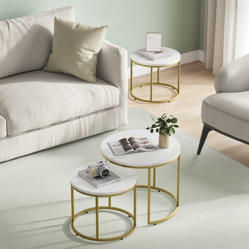 Table Ronde 2 Pièces - Marbre/pieds Dorés - 61x11x61