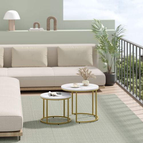 Table Ronde 2 Pièces - Marbre/pieds Dorés - 61x11x61