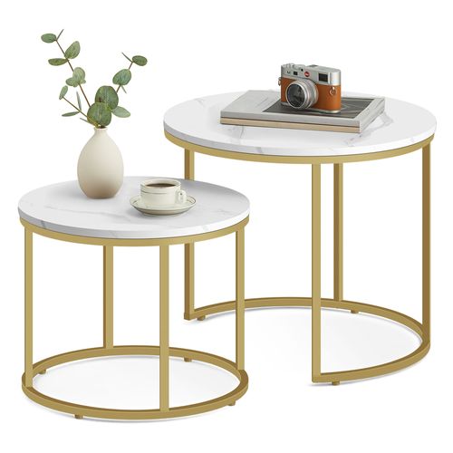 Table Ronde 2 Pièces - Marbre/pieds Dorés - 61x11x61