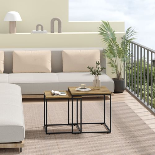 Table Carrée 2 Pièces - Chêne / Pieds Noirs - 58x11x58