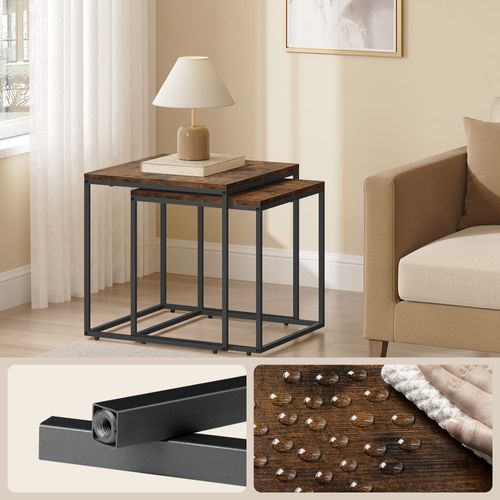 Table Carrée 2 Pièces - Rustique / Pieds Noirs - 58x11x58