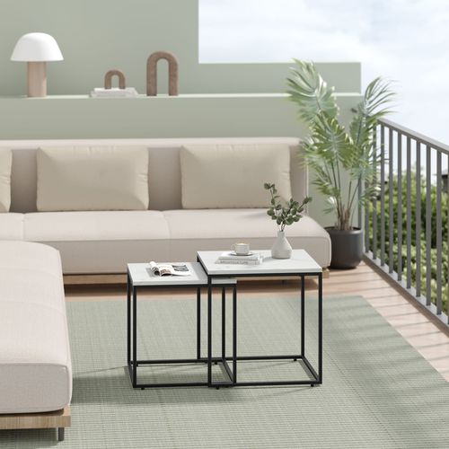 Table Carrée 2 Pièces - Marbre / Pieds Noirs - 58x11x58