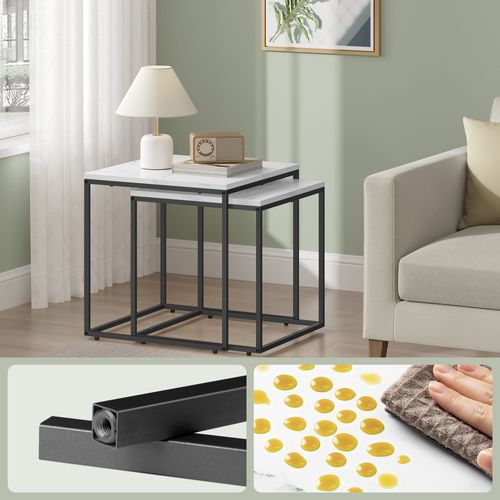 Table Carrée 2 Pièces - Marbre / Pieds Noirs - 58x11x58