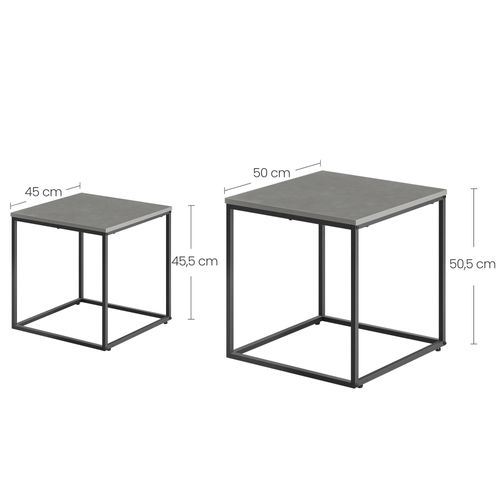 Lot De 2 Tables Carrées - Béton / Pieds Noirs - 58x11x58