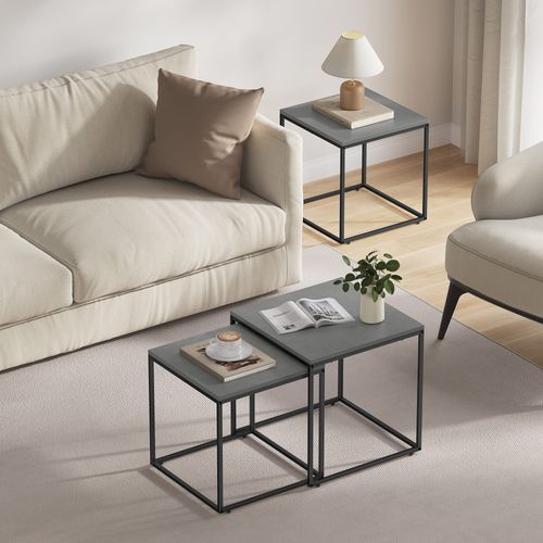 Lot De 2 Tables Carrées - Béton / Pieds Noirs - 58x11x58