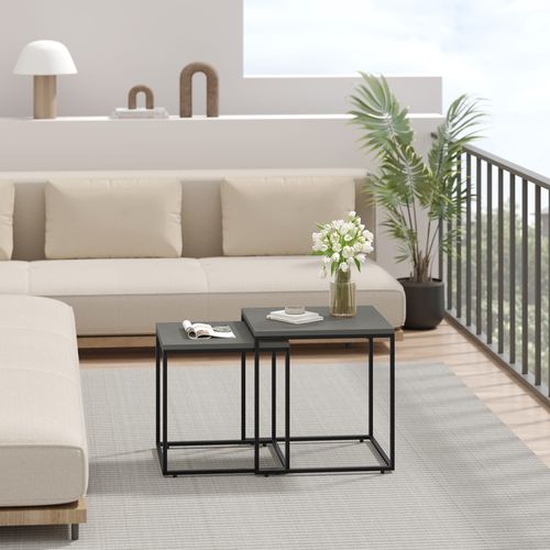 Lot De 2 Tables Carrées - Béton / Pieds Noirs - 58x11x58